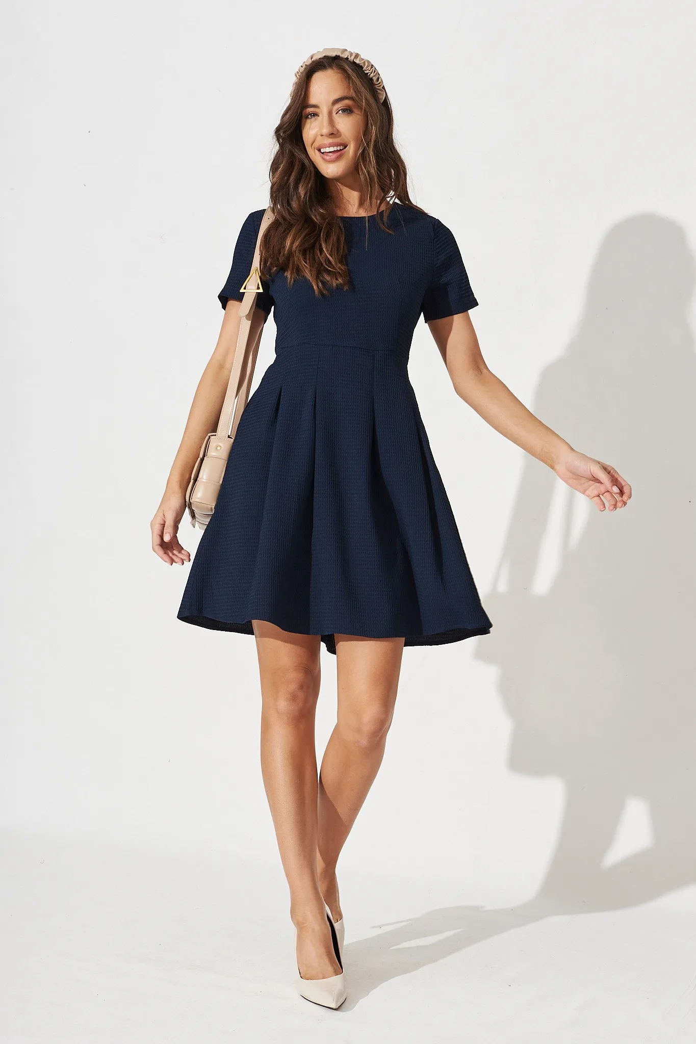 Elizabeth Dress In Textured Navy sold by St Frock