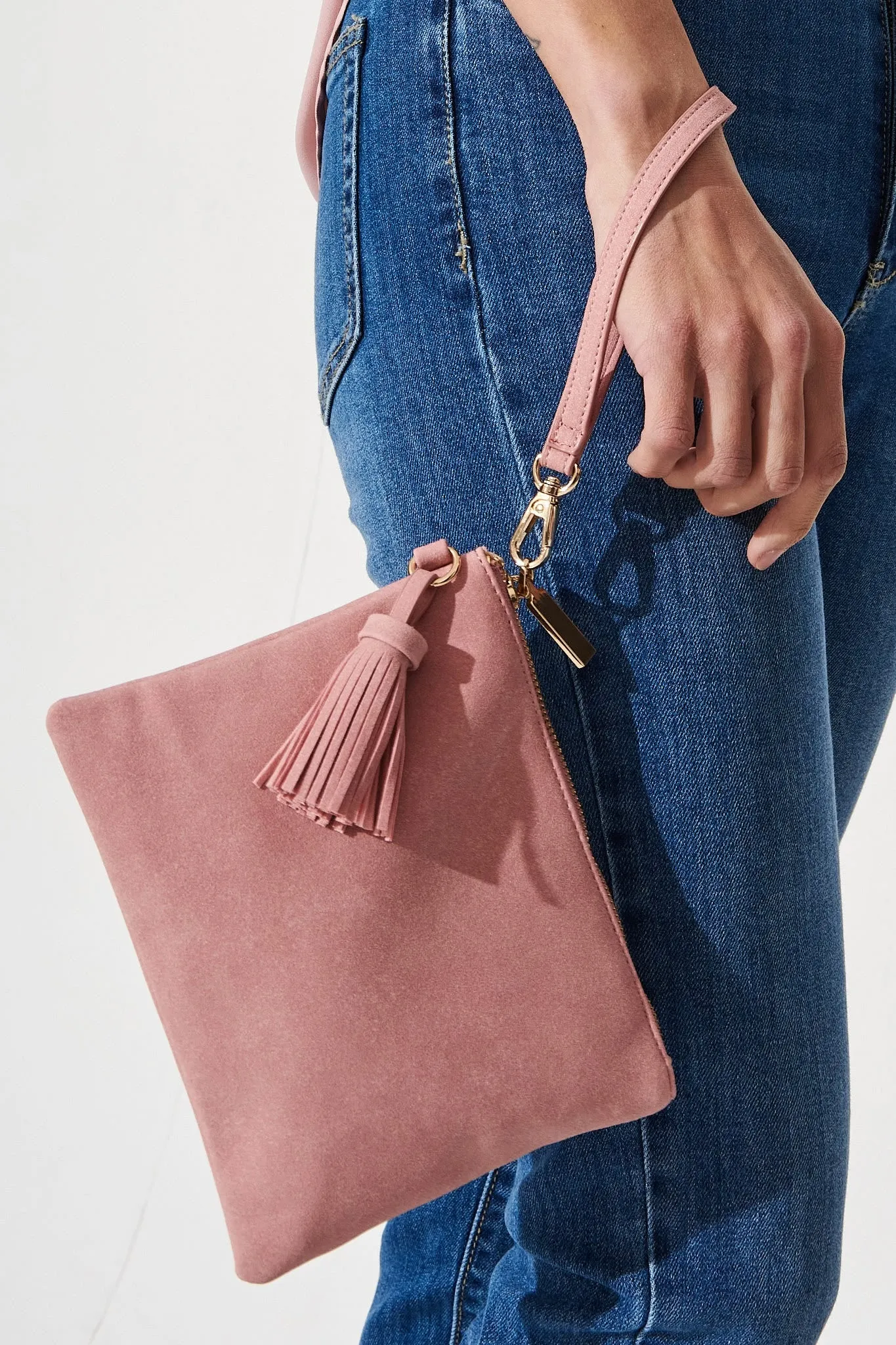 august + delilah Mauvery Clutch in Pink Suedette sold by St Frock product image thumbnail 2