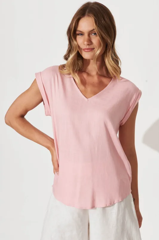 Jina Top In Blush Linen Blend sold by St Frock