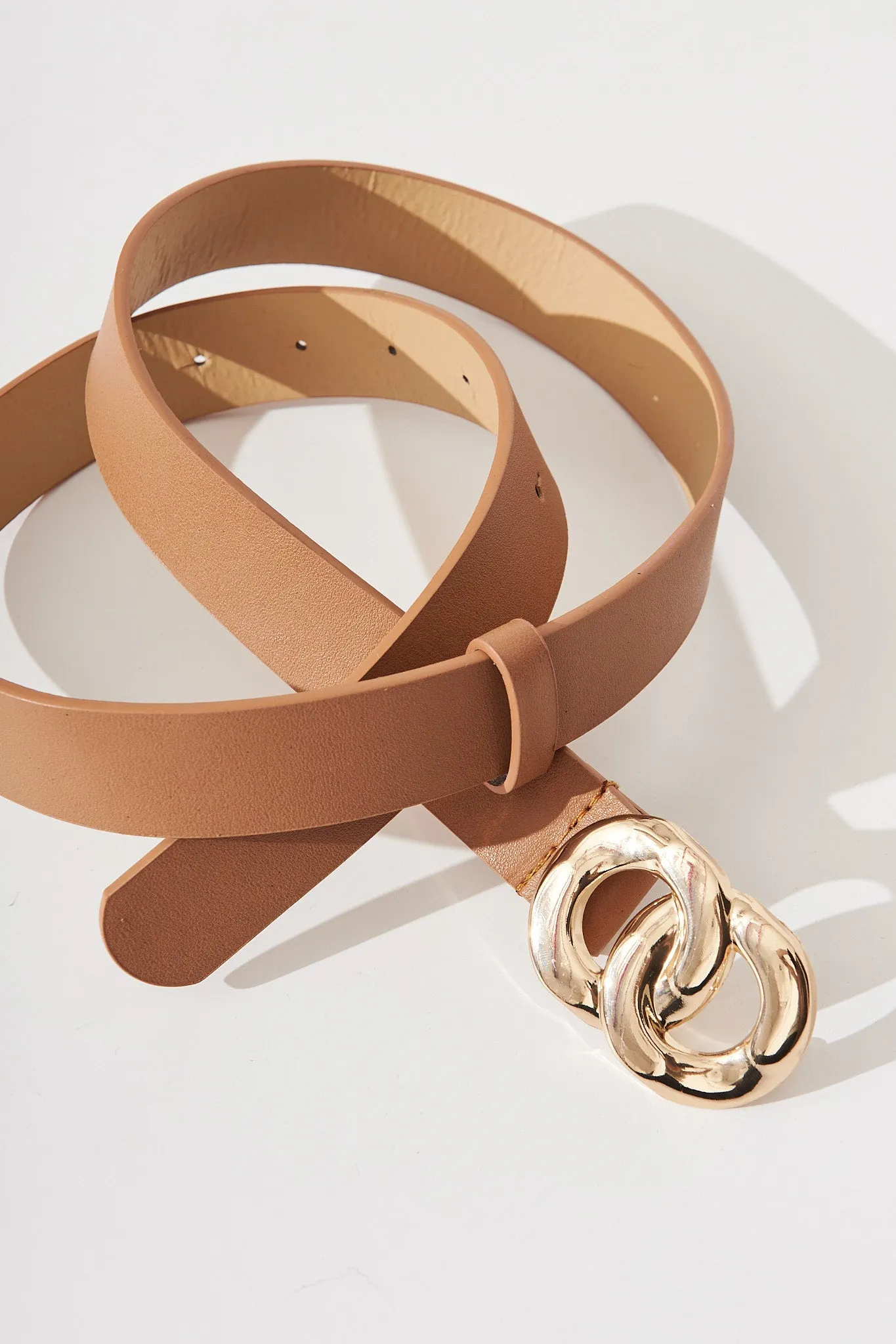 August + Delilah Belt In Brown With Double Gold Ring Buckle sold by St Frock product image thumbnail 3