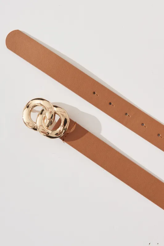 August + Delilah Belt In Brown With Double Gold Ring Buckle sold by St Frock