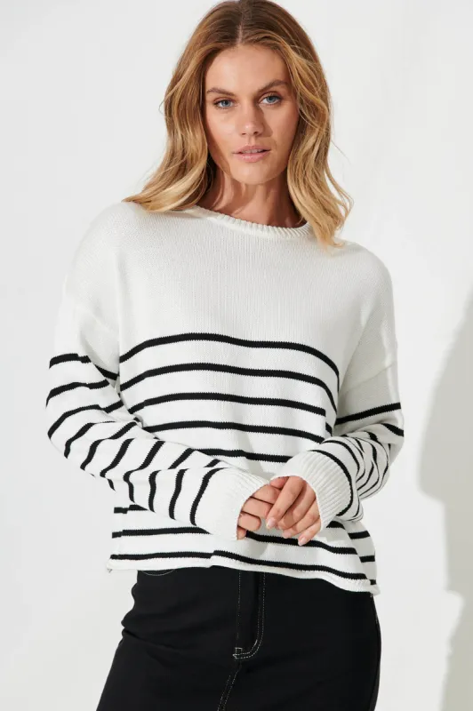 Locklear Knit In White With Black Stripe Cotton Blend sold by St Frock