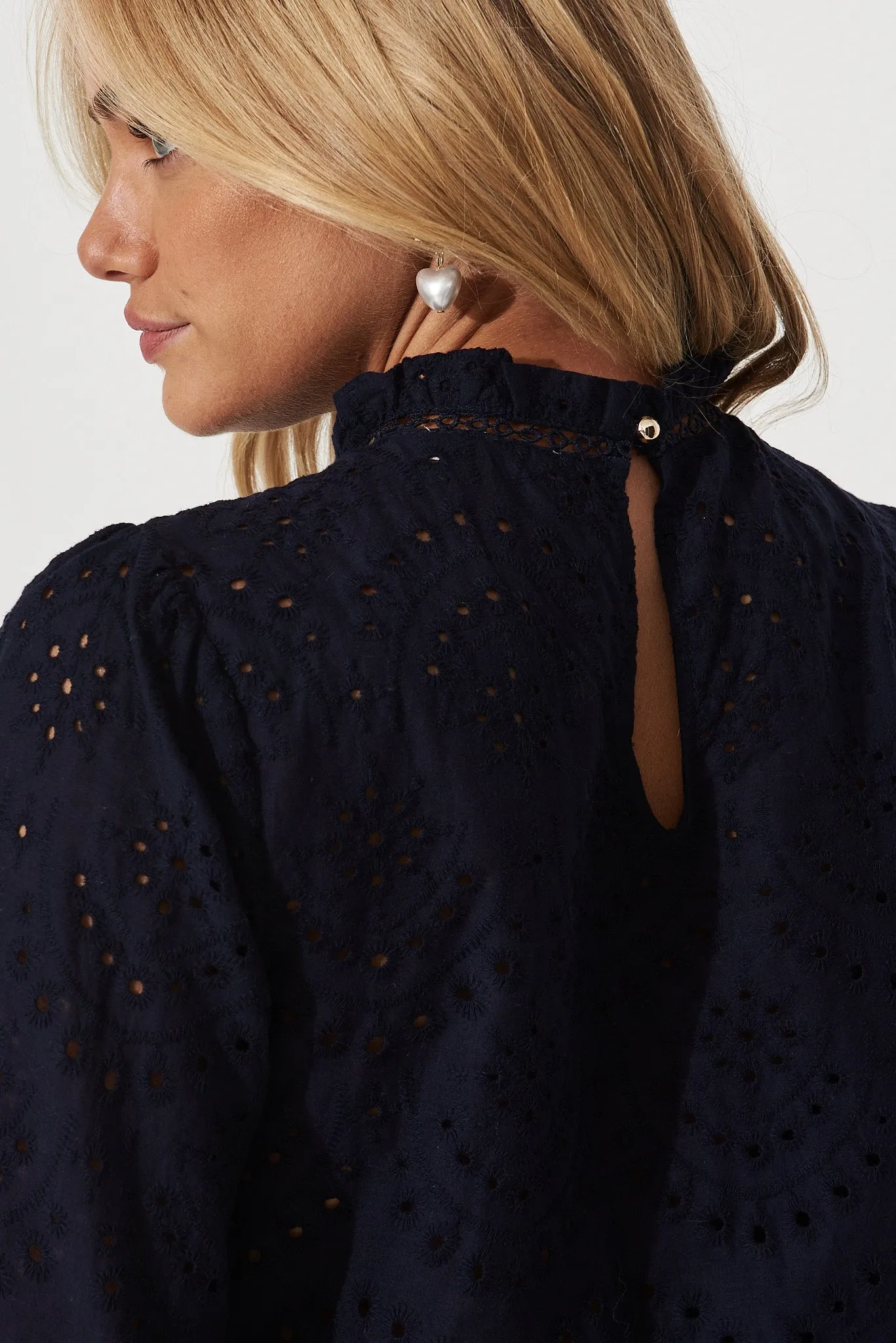 Donia Top In Navy Embroidery Cotton sold by St Frock product image thumbnail 5