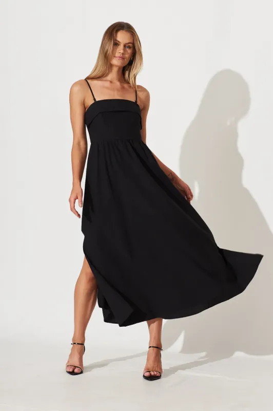 Viola Maxi Dress In Black Linen Cotton Blend sold by St Frock