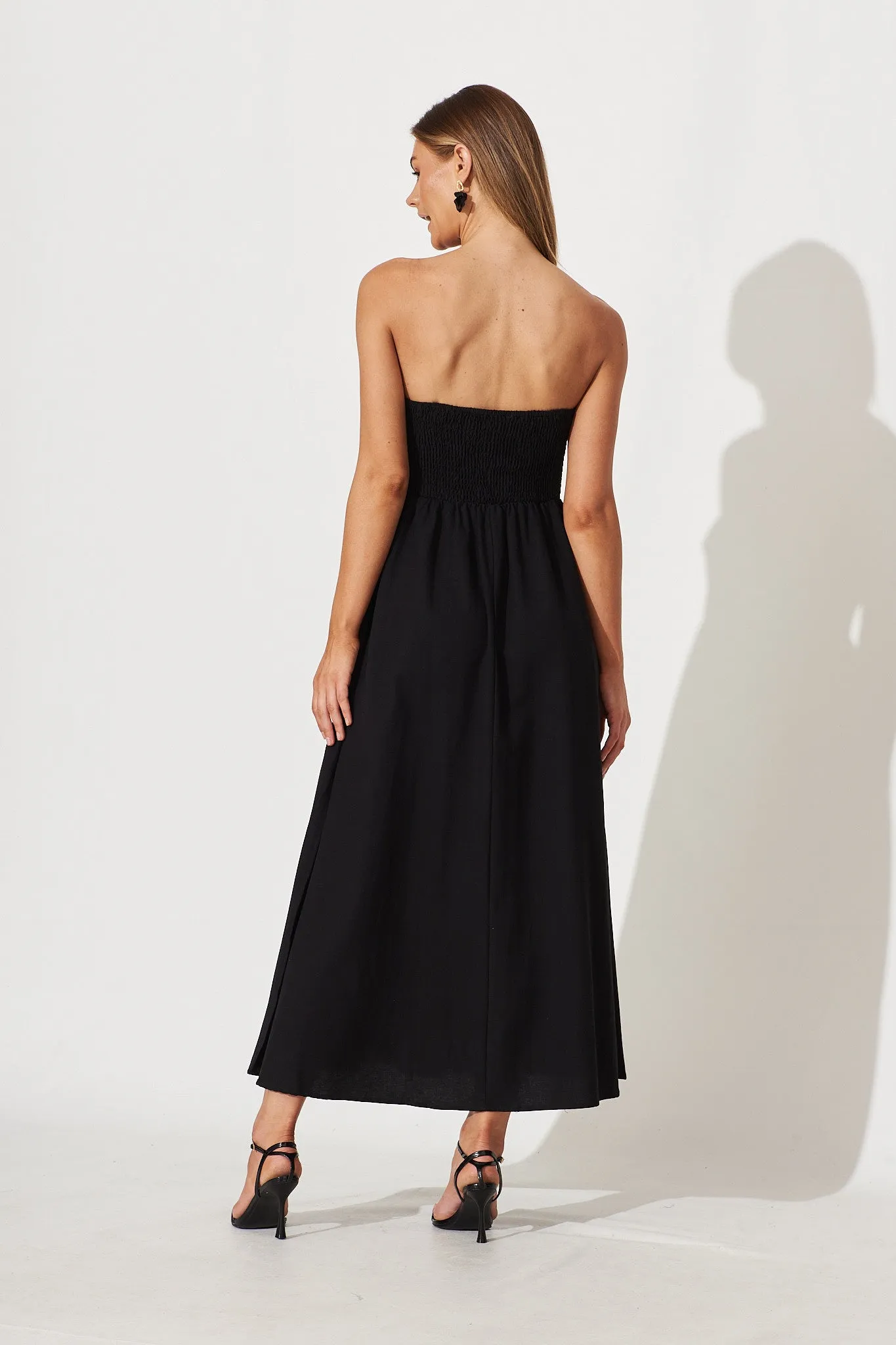 Viola Maxi Dress In Black Linen Cotton Blend sold by St Frock product image thumbnail 5