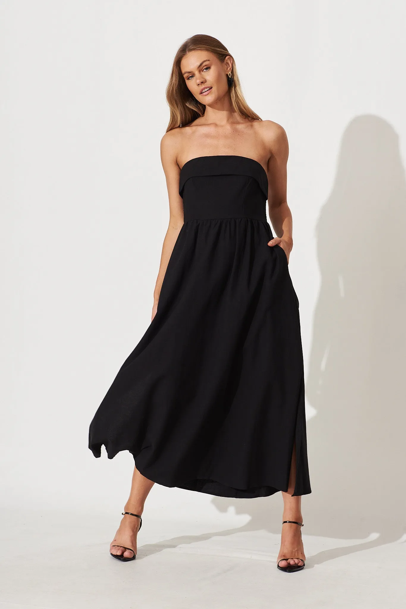 Viola Maxi Dress In Black Linen Cotton Blend sold by St Frock product image thumbnail 2