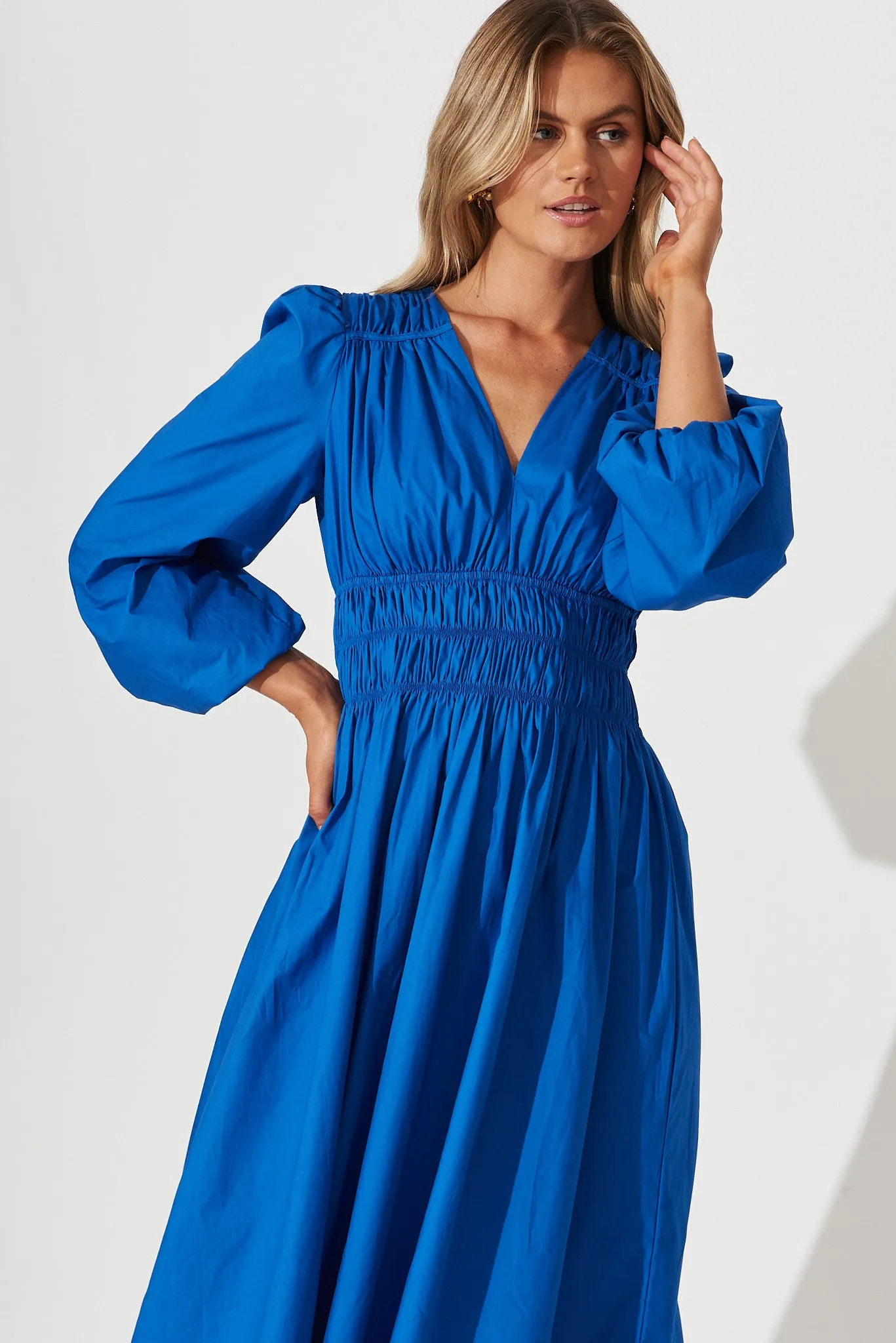 Cammeray Midi Dress In Cobalt Blue Cotton sold by St Frock product image thumbnail 2