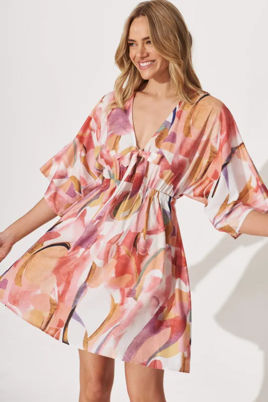 Ava Dress In White With Multi Apricot Floral sold by St Frock