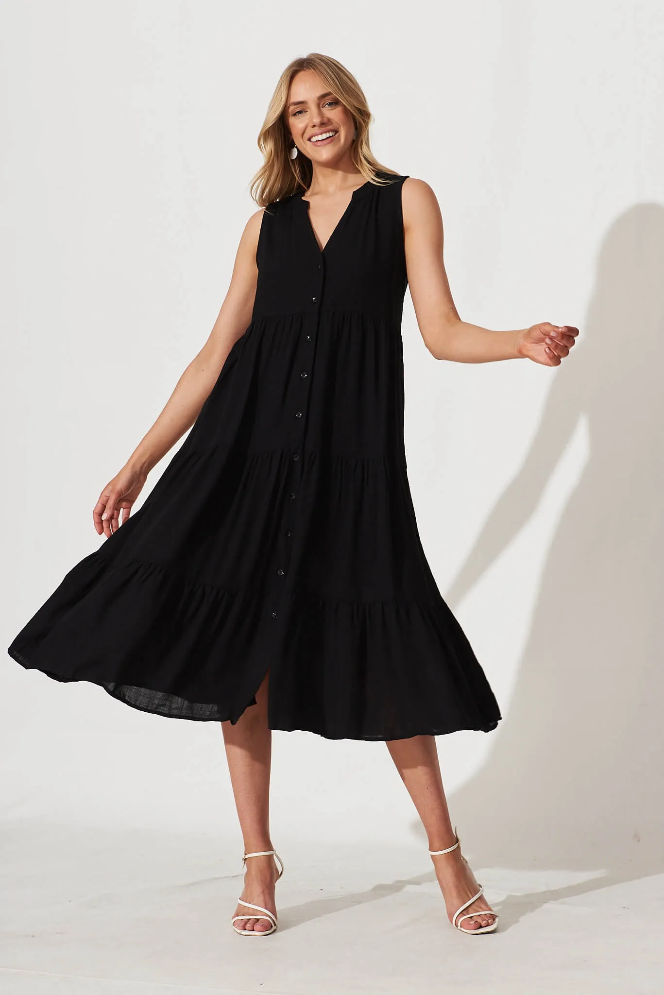 Wonderwall Midi Dress In Black Linen Blend sold by St Frock