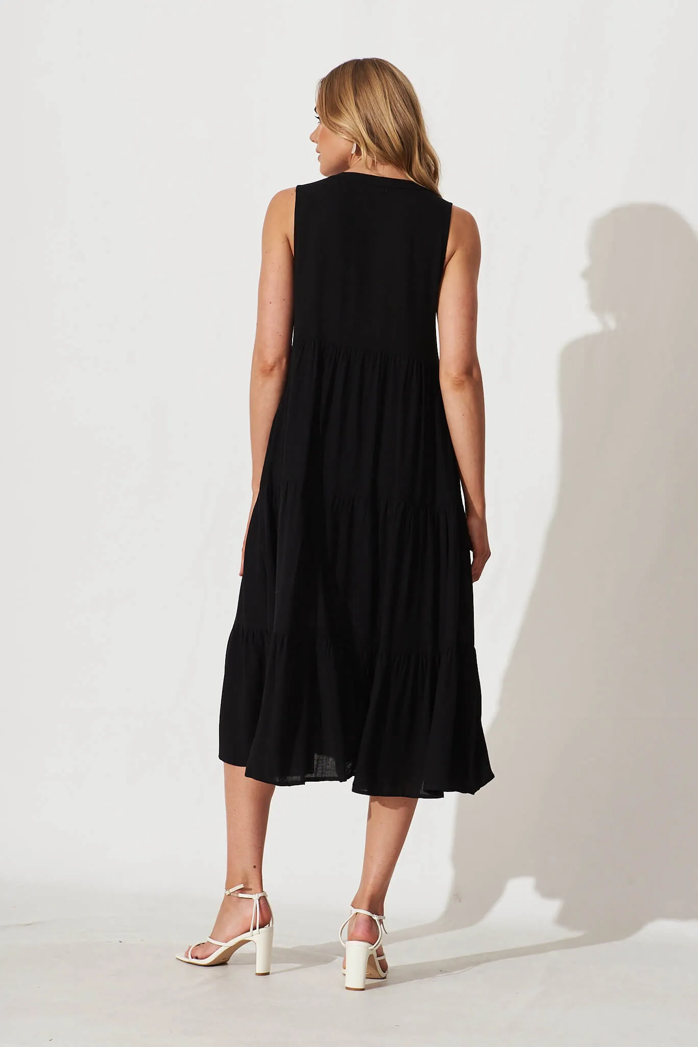 Wonderwall Midi Dress In Black Linen Blend sold by St Frock product image thumbnail 4