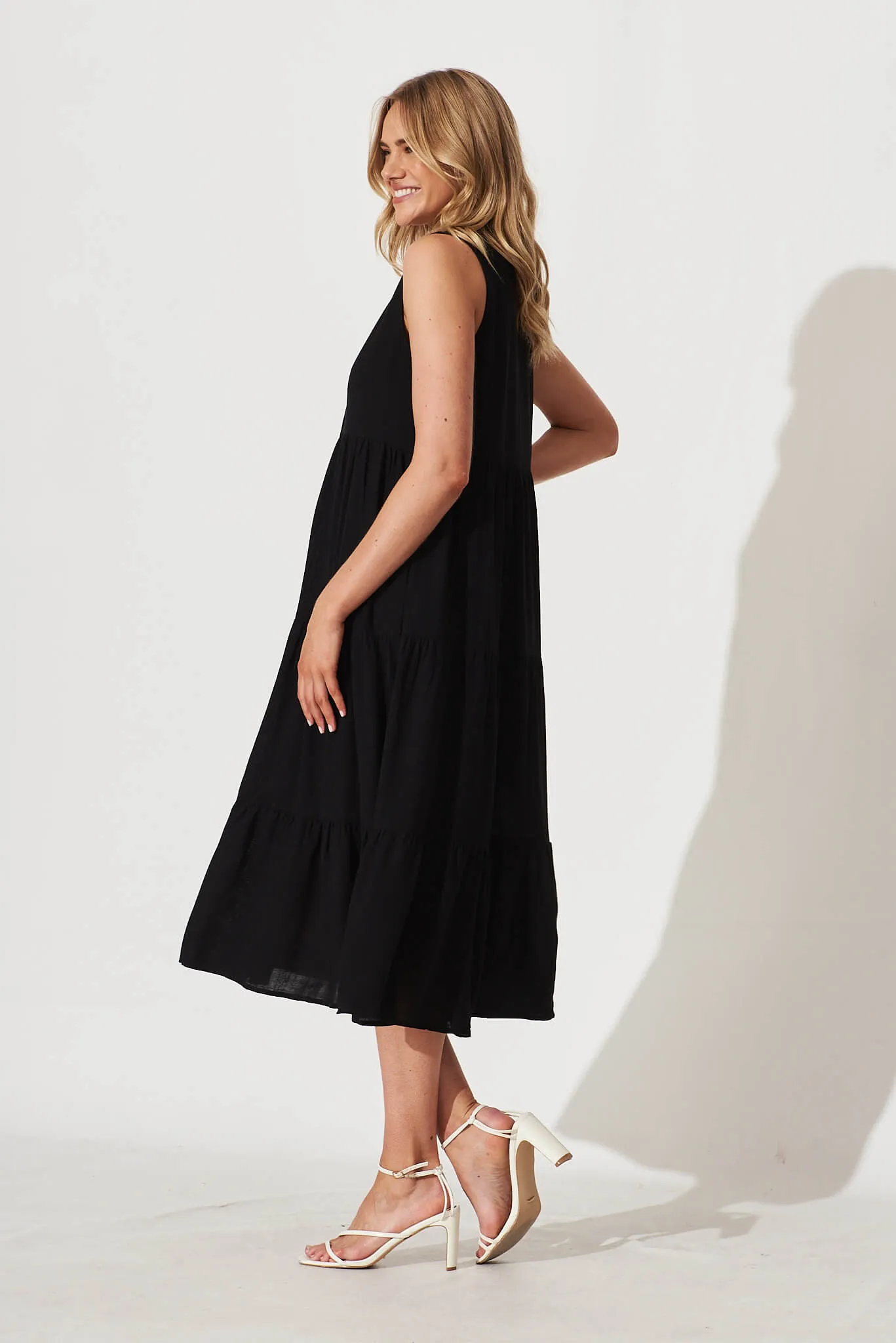 Wonderwall Midi Dress In Black Linen Blend sold by St Frock product image thumbnail 3