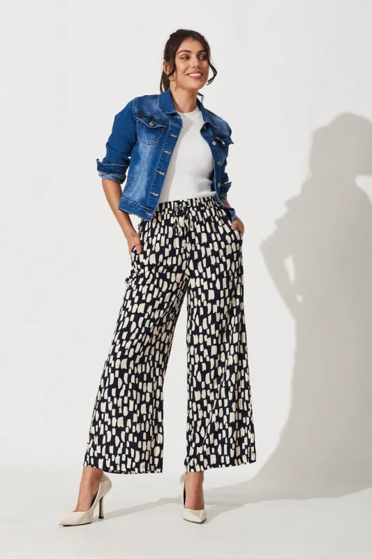 Melina Pant In Navy With Cream Print sold by St Frock