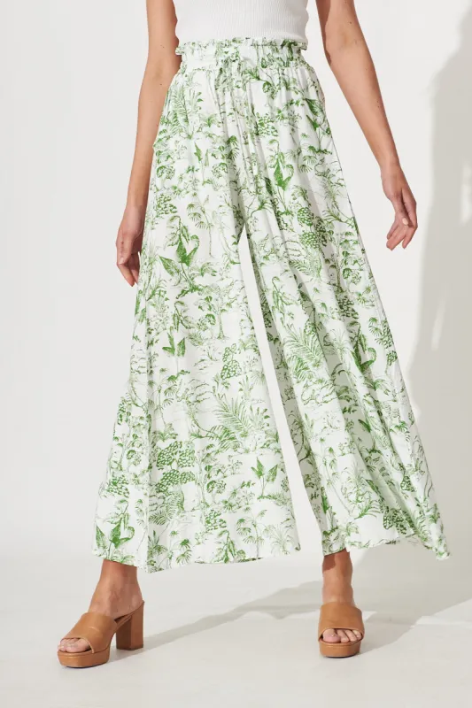 Mariah Pant In White With Green Palm Print sold by St Frock