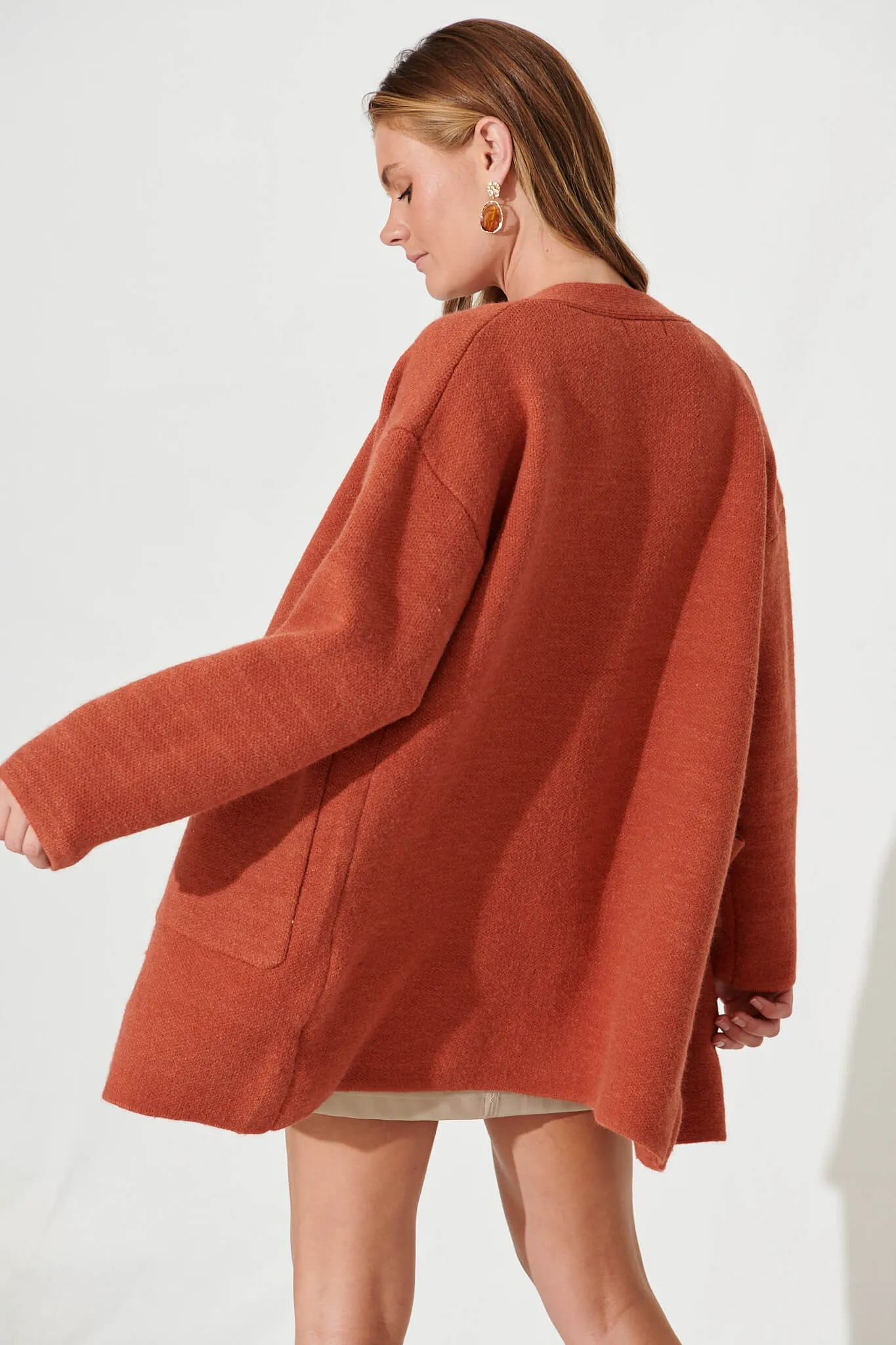 Alpine Knit Cardigan In Rust Wool Blend sold by St Frock product image thumbnail 3