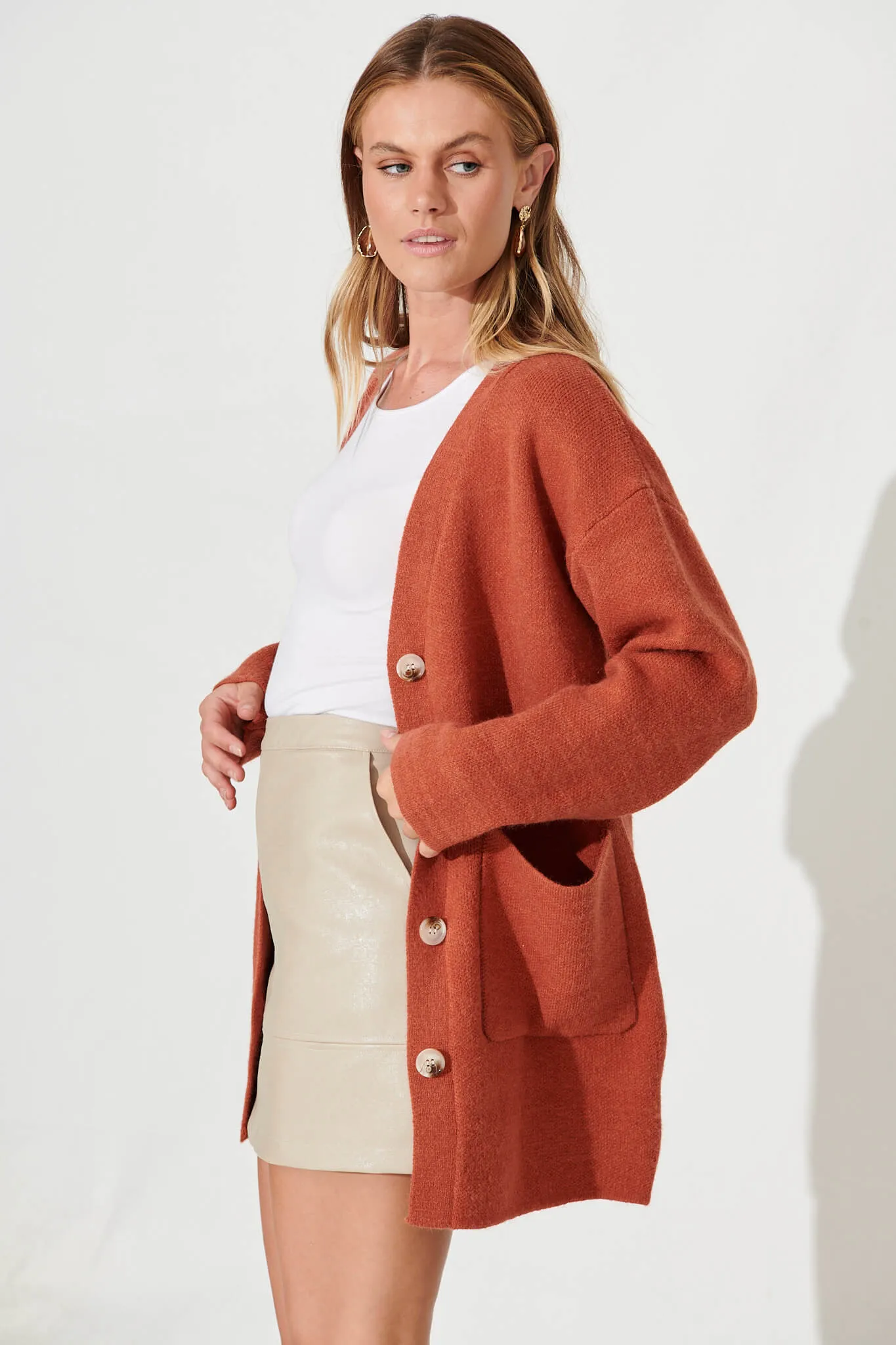 Alpine Knit Cardigan In Rust Wool Blend sold by St Frock product image thumbnail 2