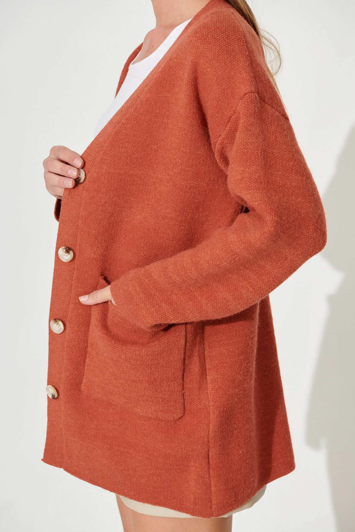 Alpine Knit Cardigan In Rust Wool Blend sold by St Frock product image thumbnail 5