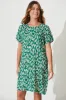 Nectar Smock Dress In Green And White Cotton Blend sold by St Frock