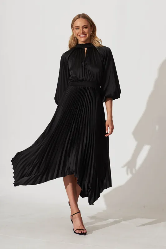Nala Midi Dress In Black Satin sold by St Frock