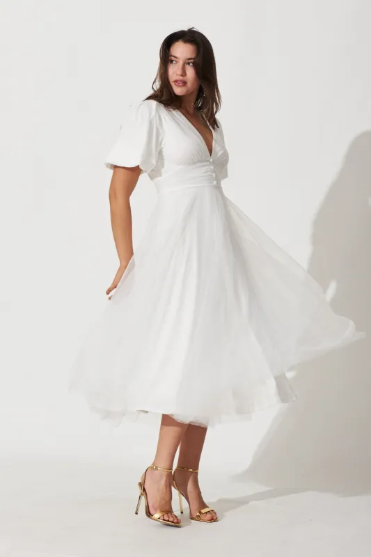 Juliet Midi Dress In White Tulle sold by St Frock