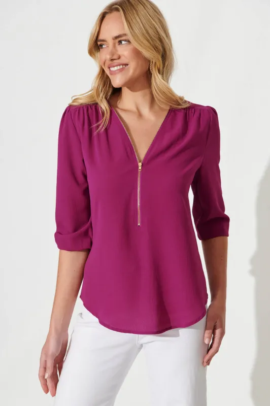 Viviani Zip Top In Magenta sold by St Frock