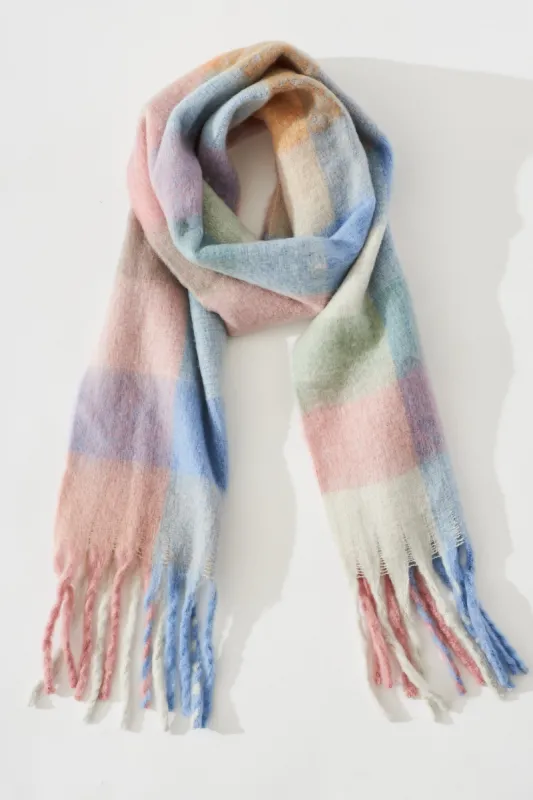 Brooklyn Oversized Knit Scarf In Multi Pastel With Pink And Blue Check sold by St Frock