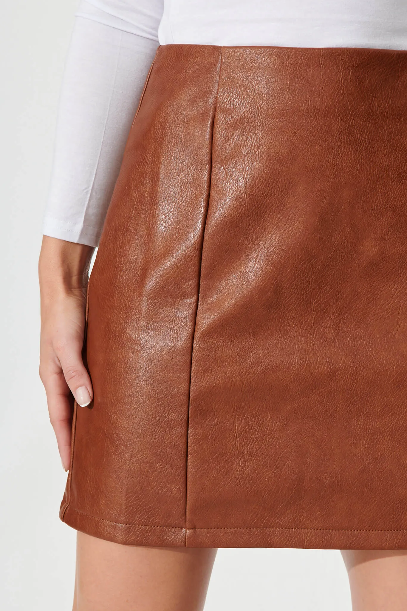 Cherie Leatherette Skirt In Tan sold by St Frock product image thumbnail 5