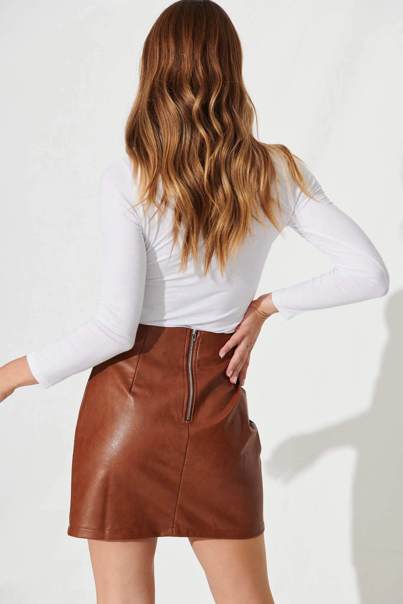 Cherie Leatherette Skirt In Tan sold by St Frock product image thumbnail 3