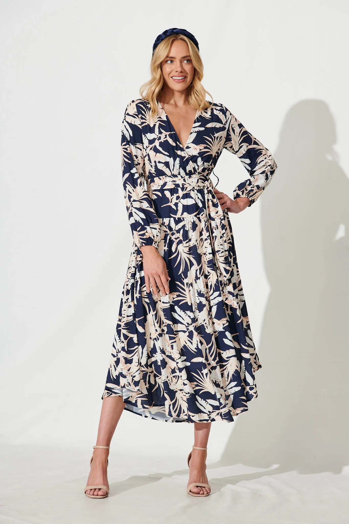 Bridie Maxi Dress In Navy Leaf Print sold by St Frock