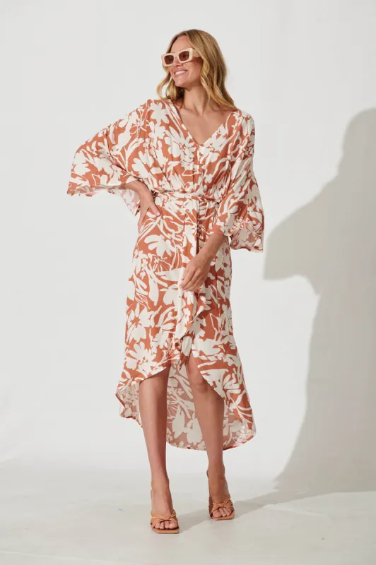 Francis Maxi Dress In Brown With Cream Floral Print sold by St Frock