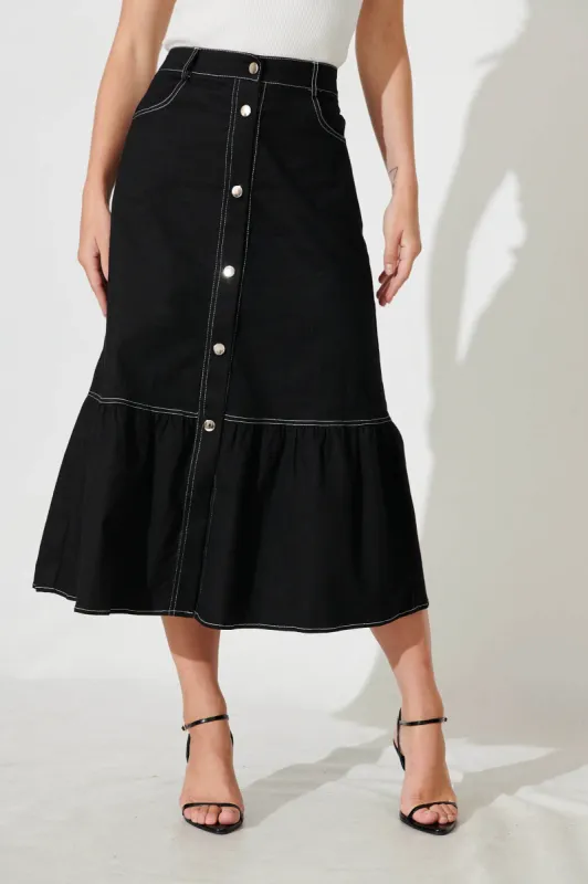 Monique Maxi Skirt In Black Cotton Blend sold by St Frock