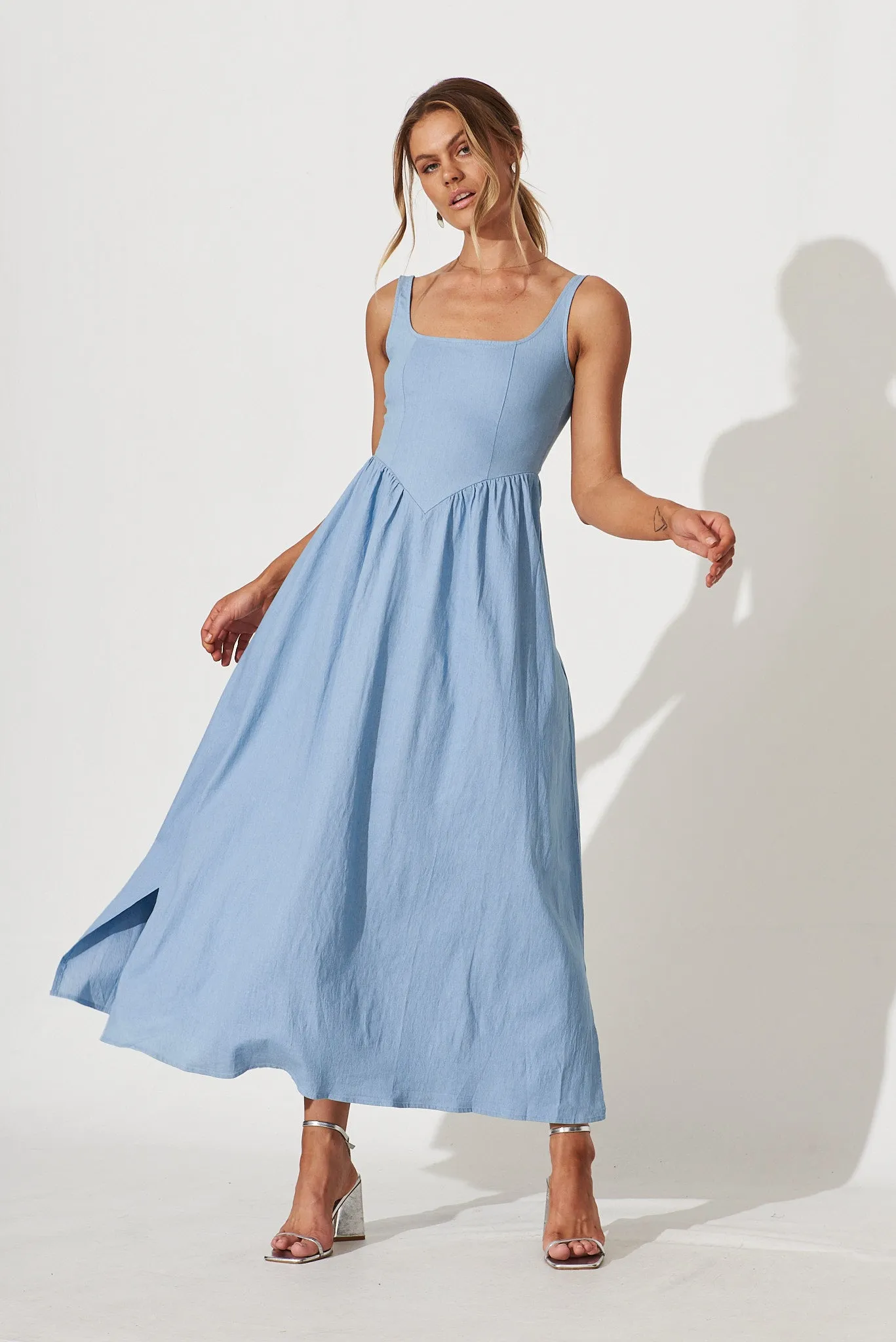 My All Maxi Dress In Light Blue Denim Cotton Blend sold by St Frock