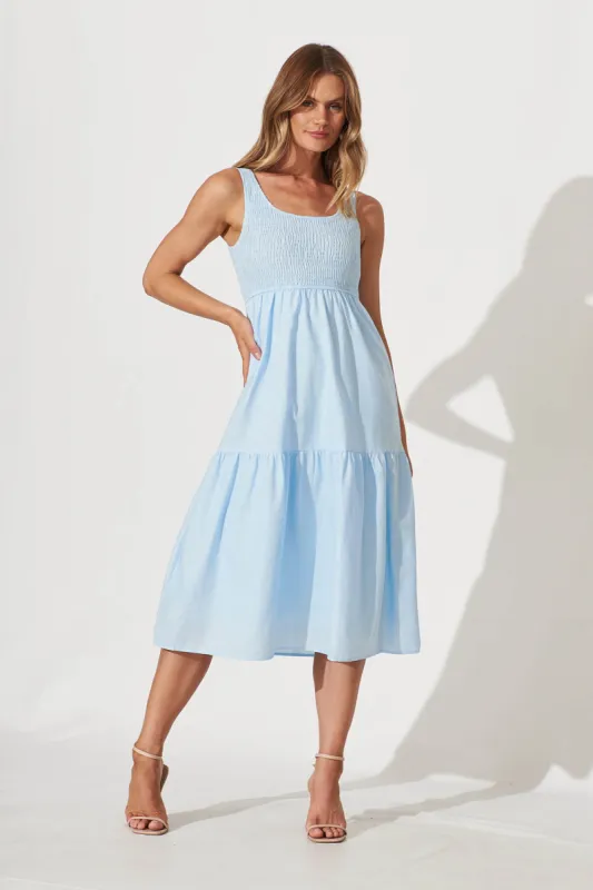 Caribbean Midi Dress In Pale Blue Cotton Linen sold by St Frock