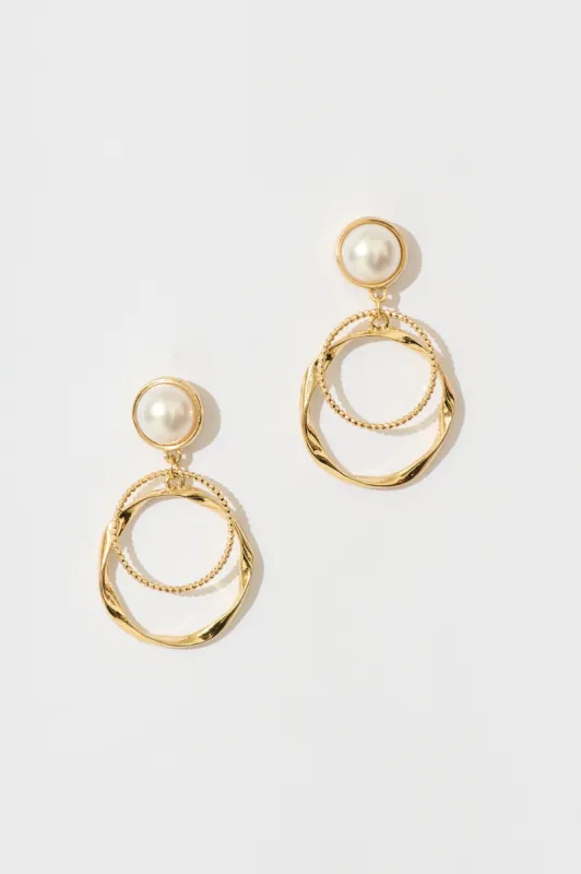 Beaumont Drop Earrings In Gold With Pearl sold by St Frock