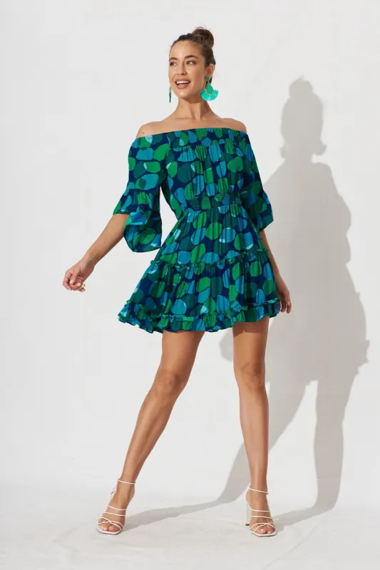 Trista Dress In Navy With Blue Multi Print sold by St Frock