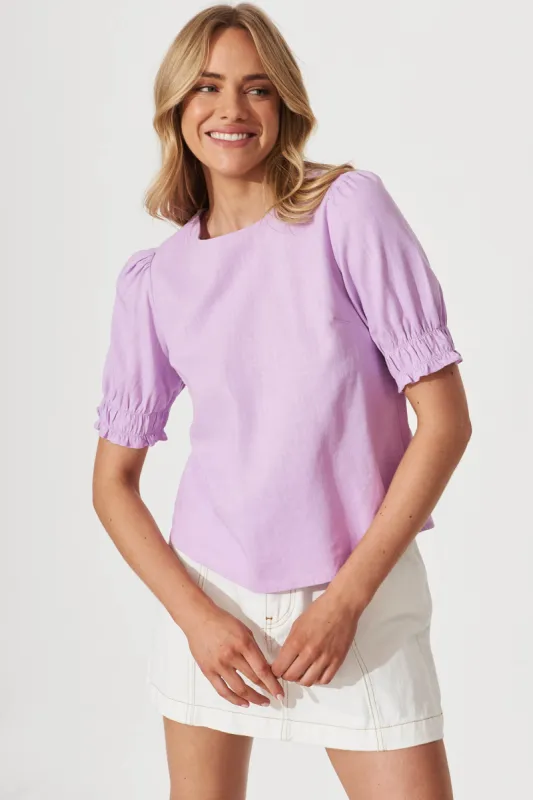 Melanie Top In Lilac Linen Blend sold by St Frock