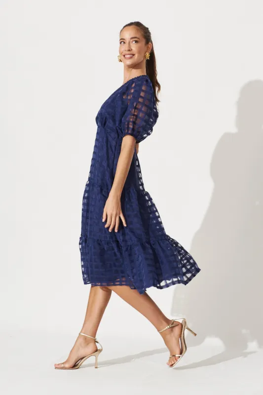 Junee Midi Dress In Navy Organza sold by St Frock