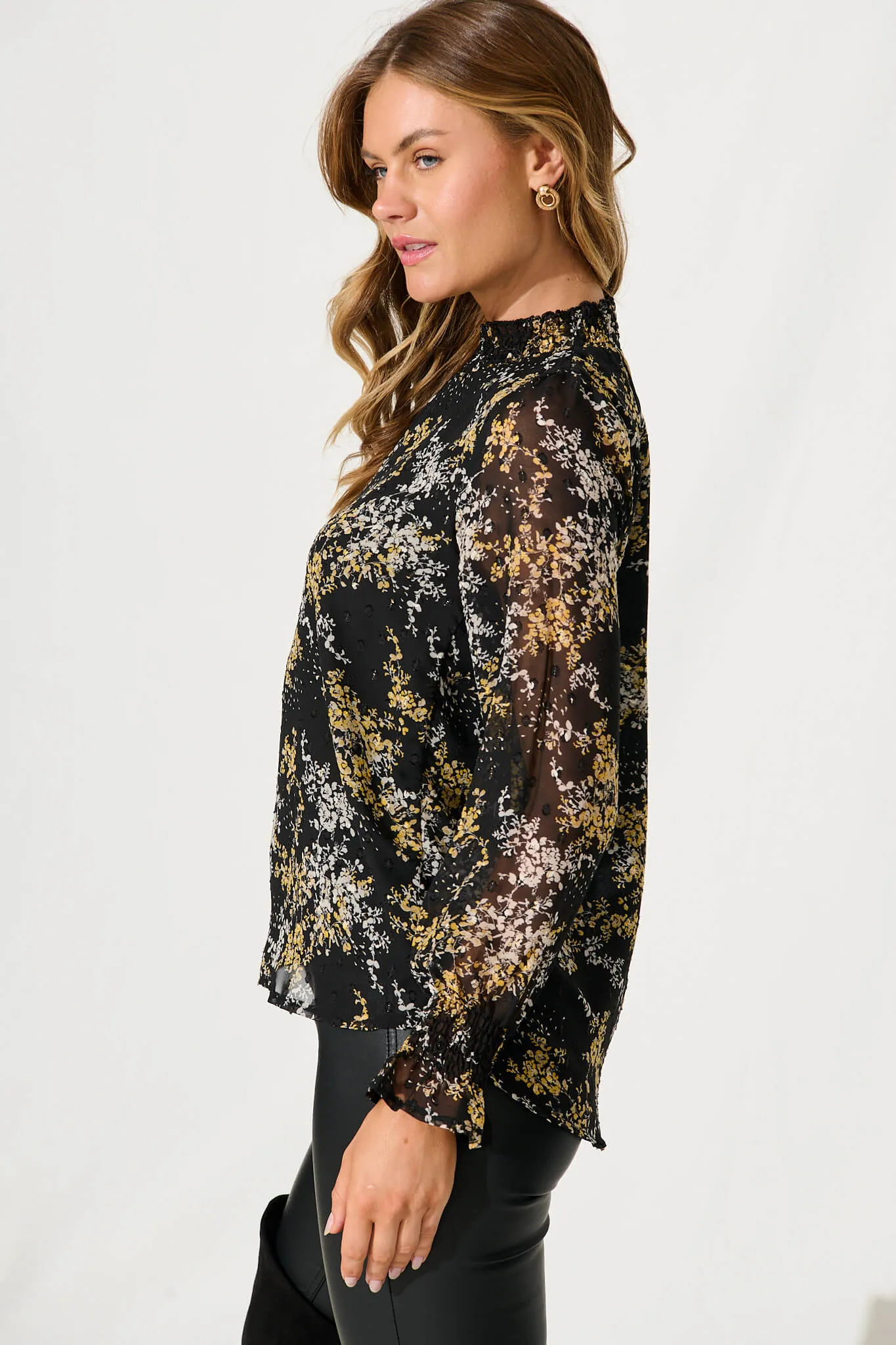 Lailani Top In Black With Mustard Print sold by St Frock product image thumbnail 2