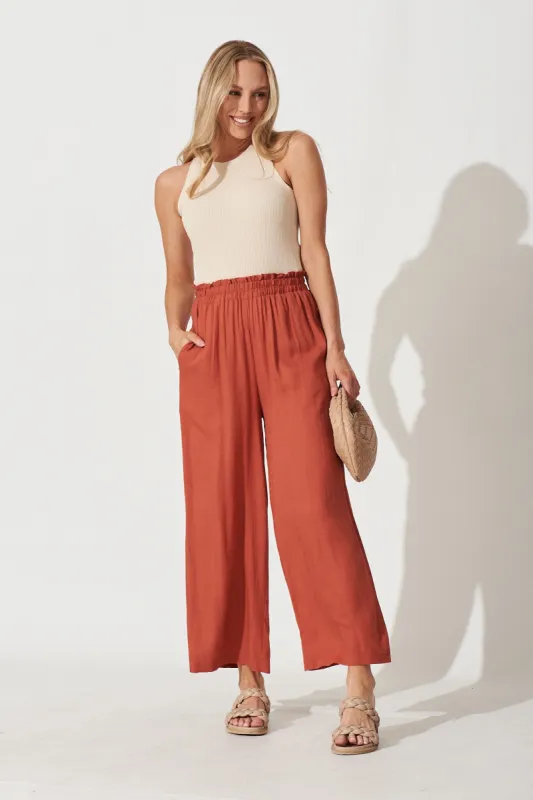 Nicole Pant In Rust Linen Blend sold by St Frock
