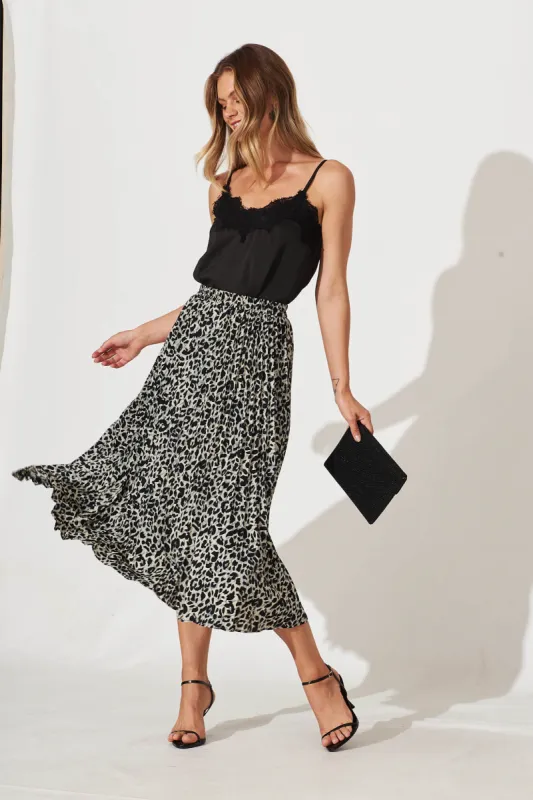 Verena Midi Skirt In Black With Grey Animal Print sold by St Frock