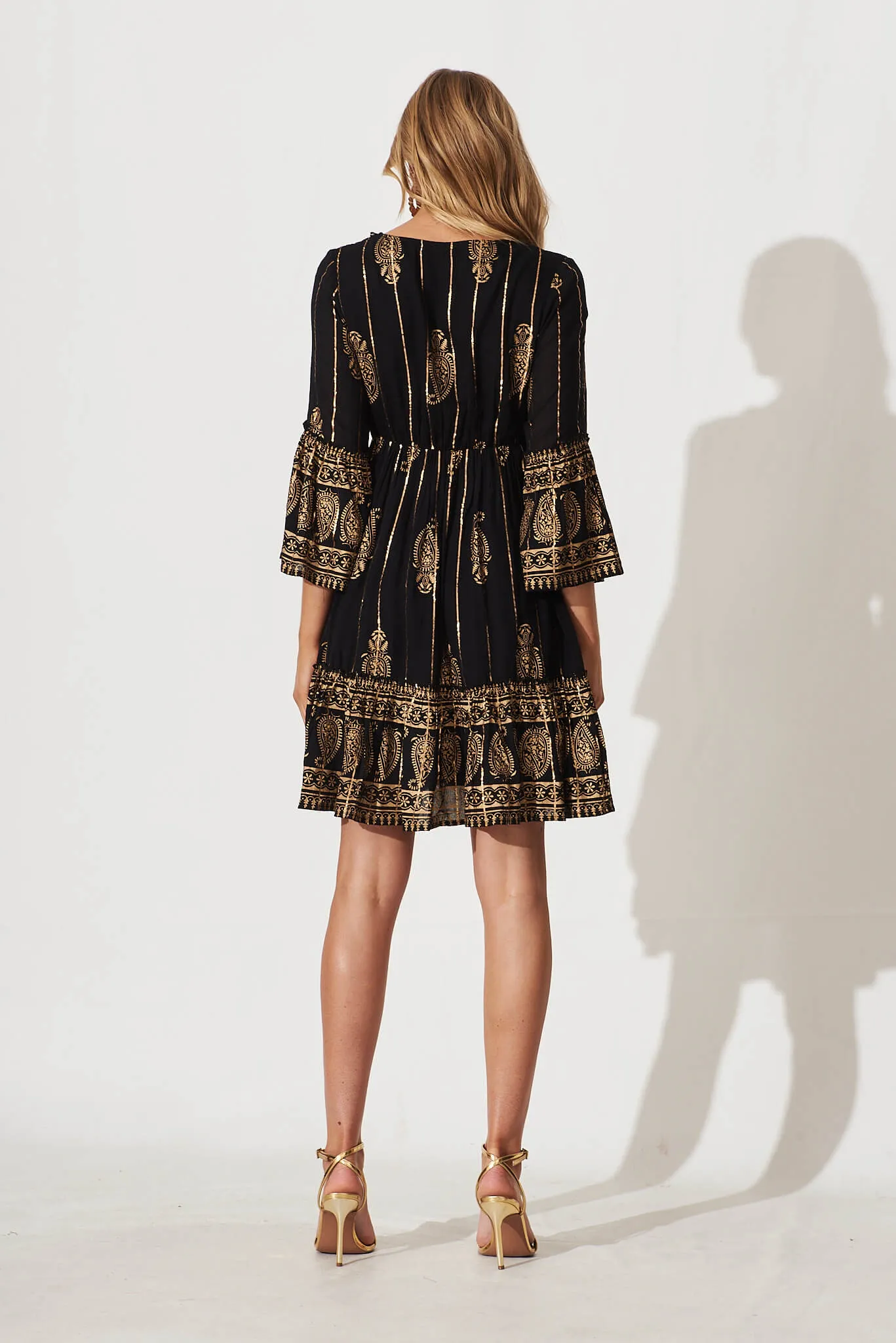 Elliott Dress In Black With Gold Print sold by St Frock product image thumbnail 4