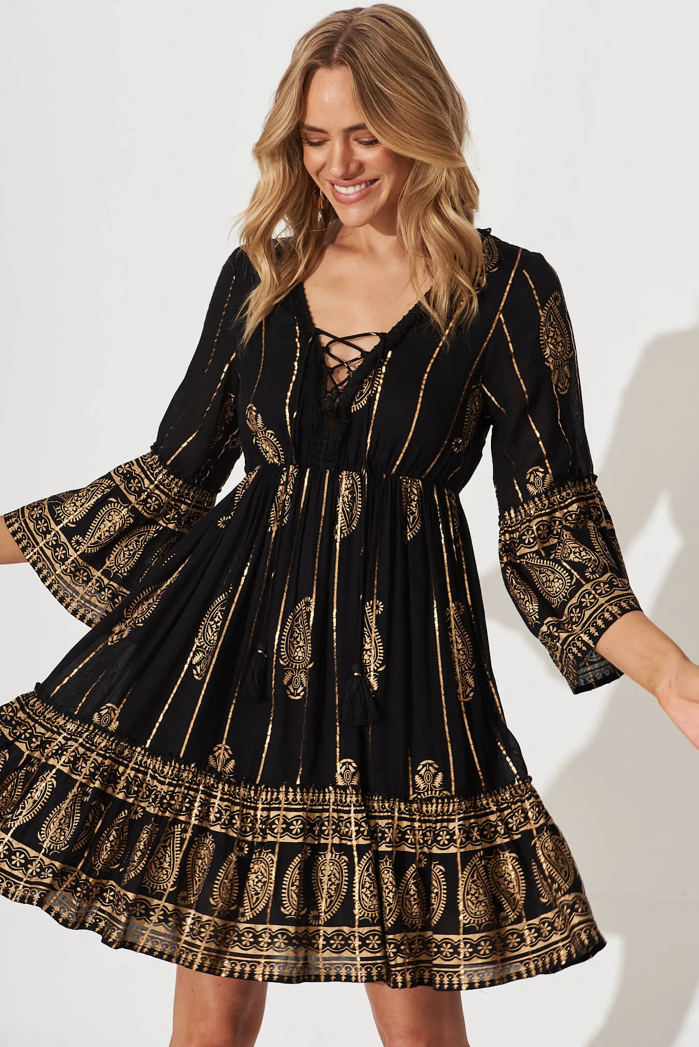 Elliott Dress In Black With Gold Print sold by St Frock product image thumbnail 2