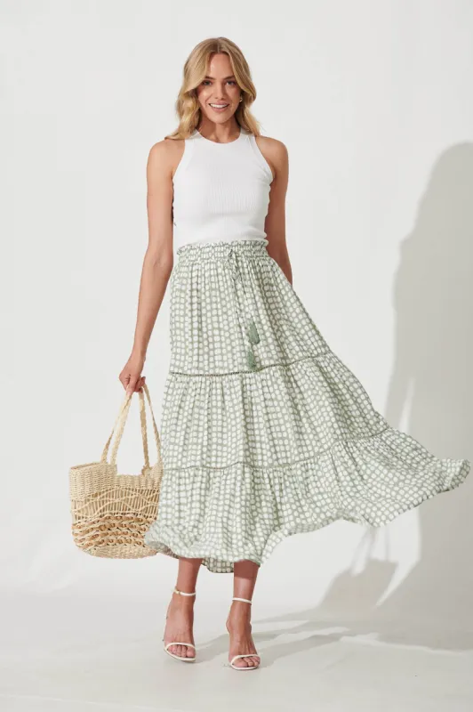 Freedom Maxi Skirt In Green With White Polka Dot sold by St Frock