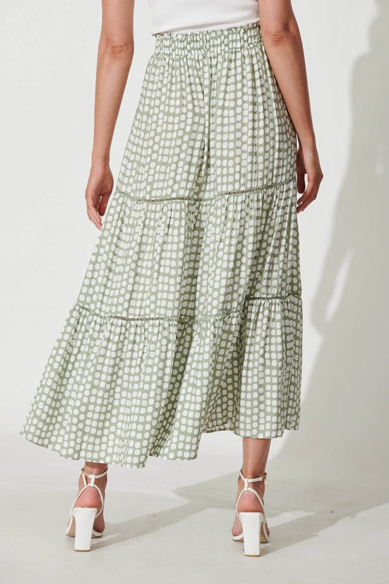 Freedom Maxi Skirt In Green With White Polka Dot sold by St Frock product image thumbnail 4