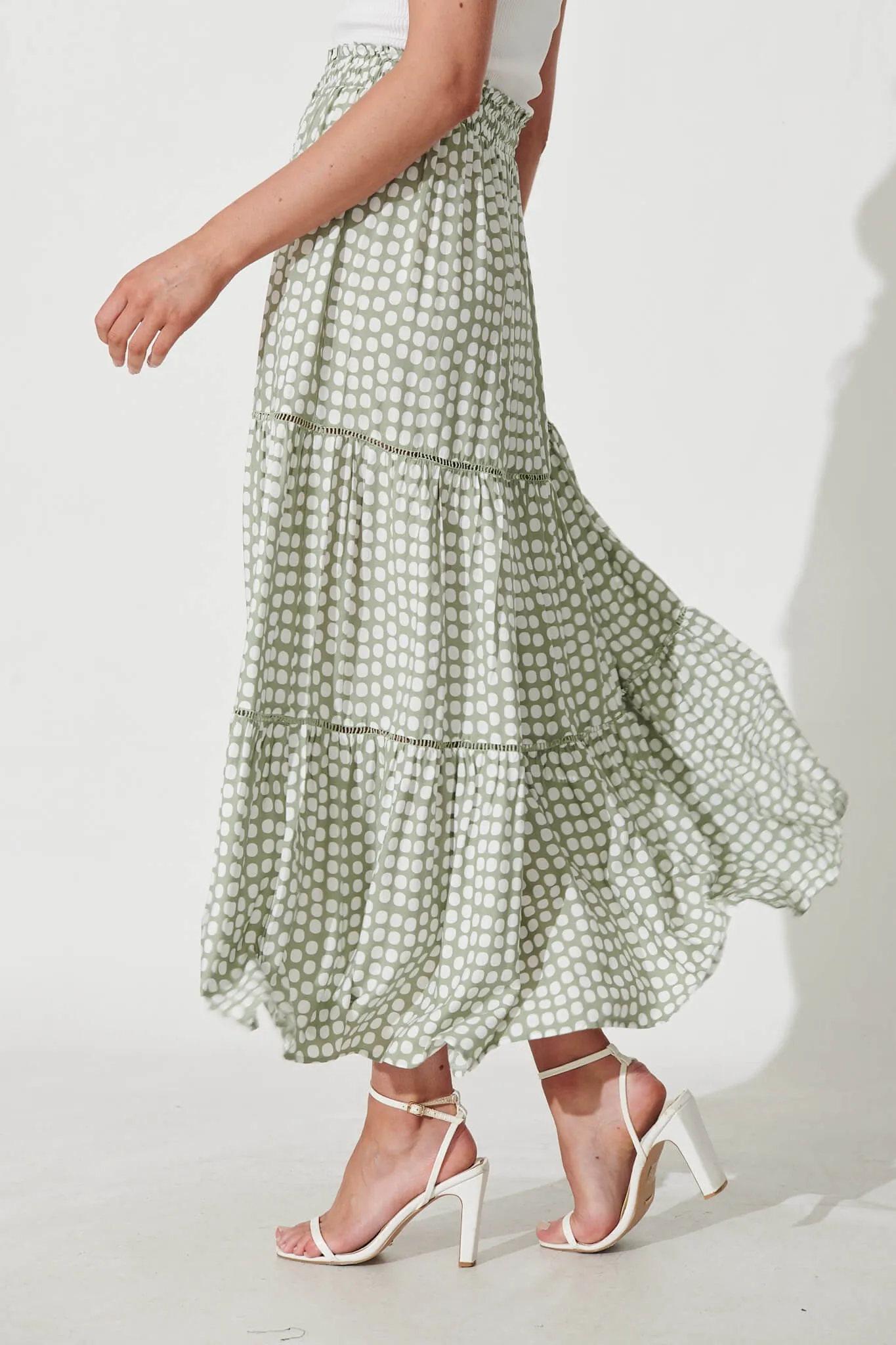 Freedom Maxi Skirt In Green With White Polka Dot sold by St Frock product image thumbnail 3