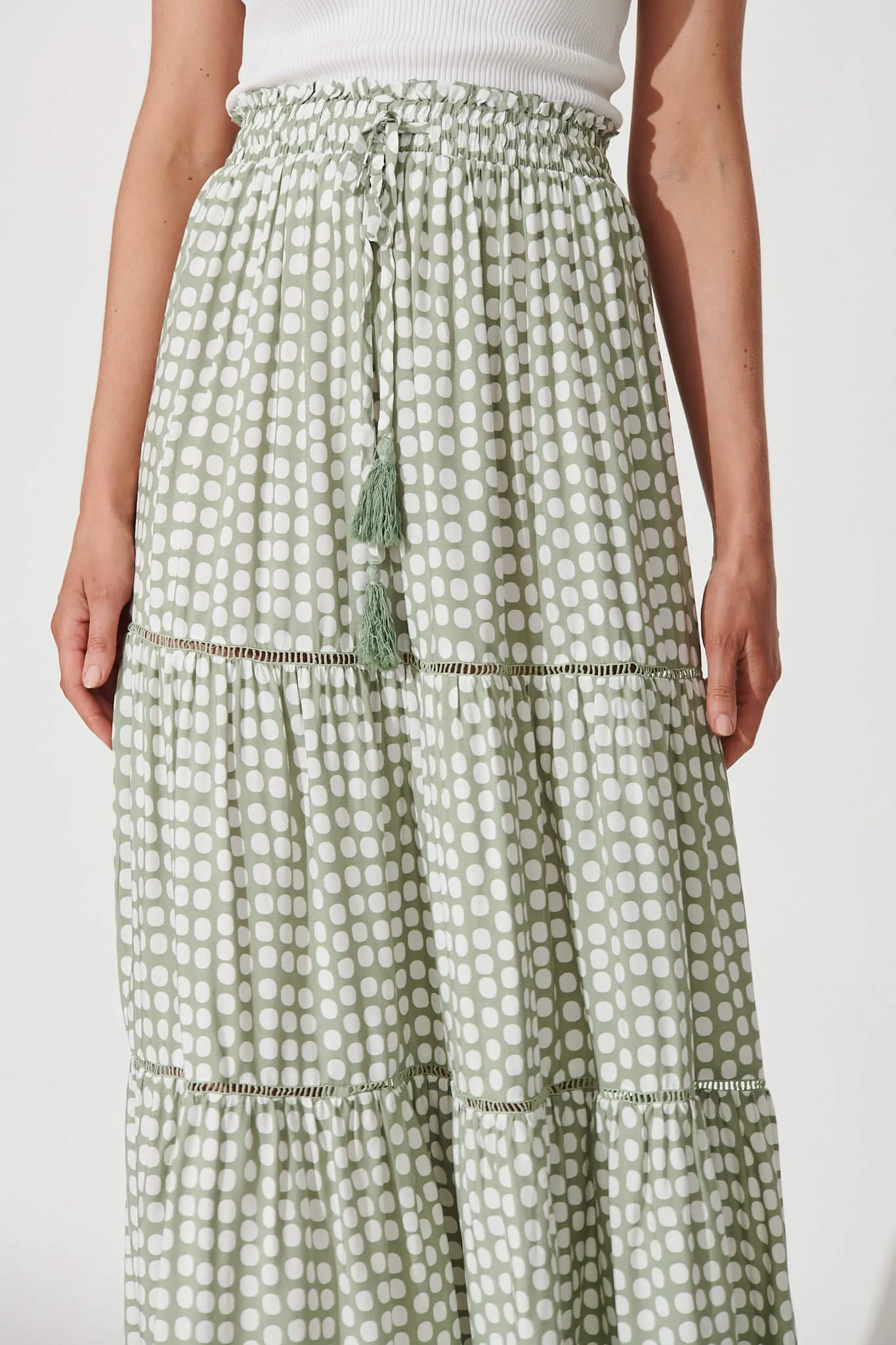 Freedom Maxi Skirt In Green With White Polka Dot sold by St Frock product image thumbnail 5