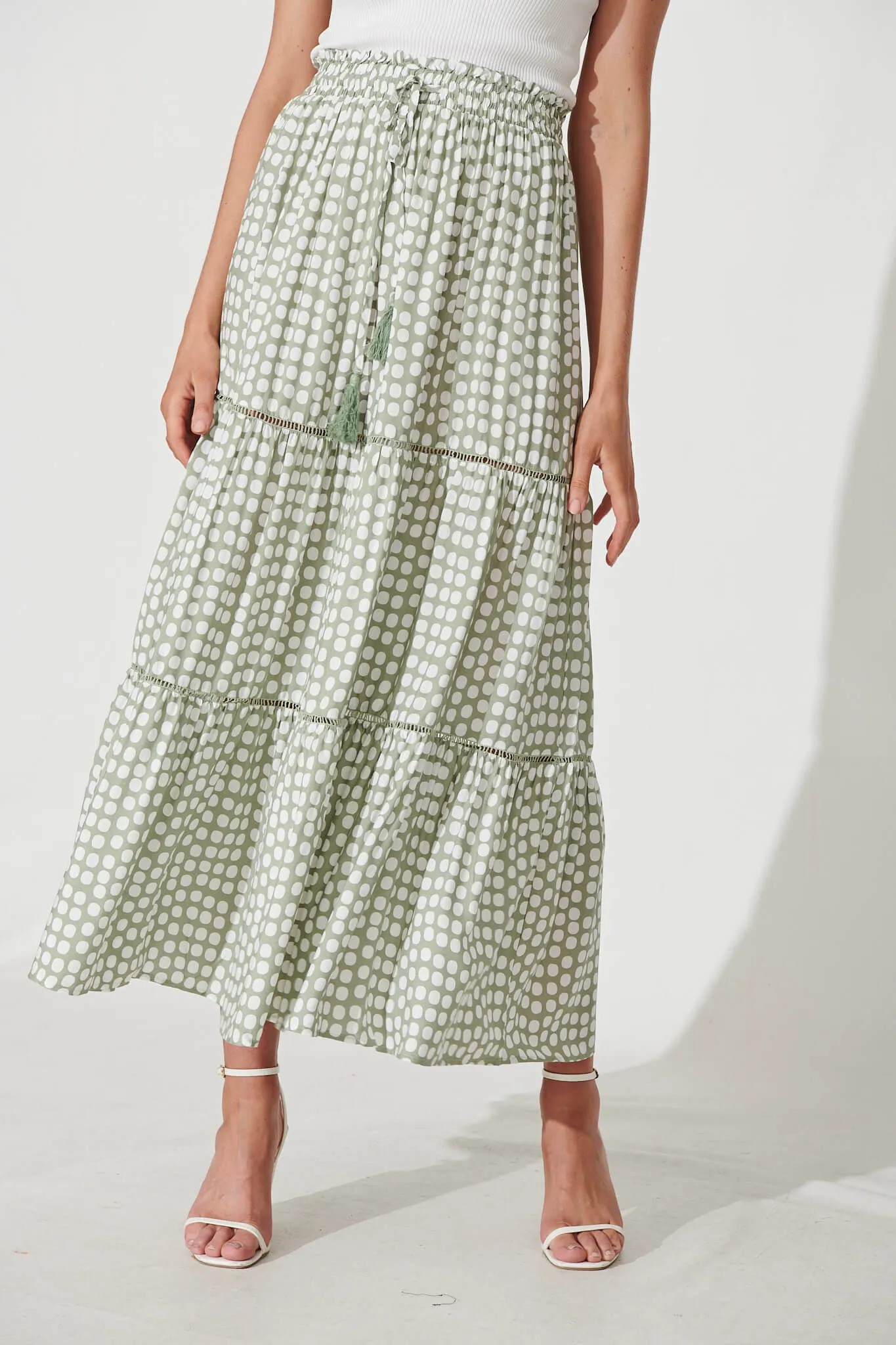 Freedom Maxi Skirt In Green With White Polka Dot sold by St Frock product image thumbnail 2