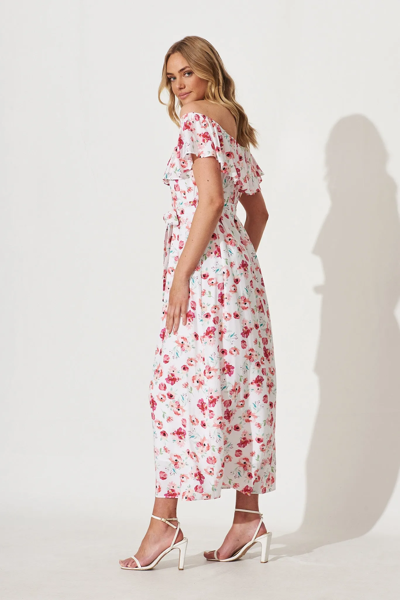 Penelope Maxi Dress In White With Pink Floral sold by St Frock product image thumbnail 4