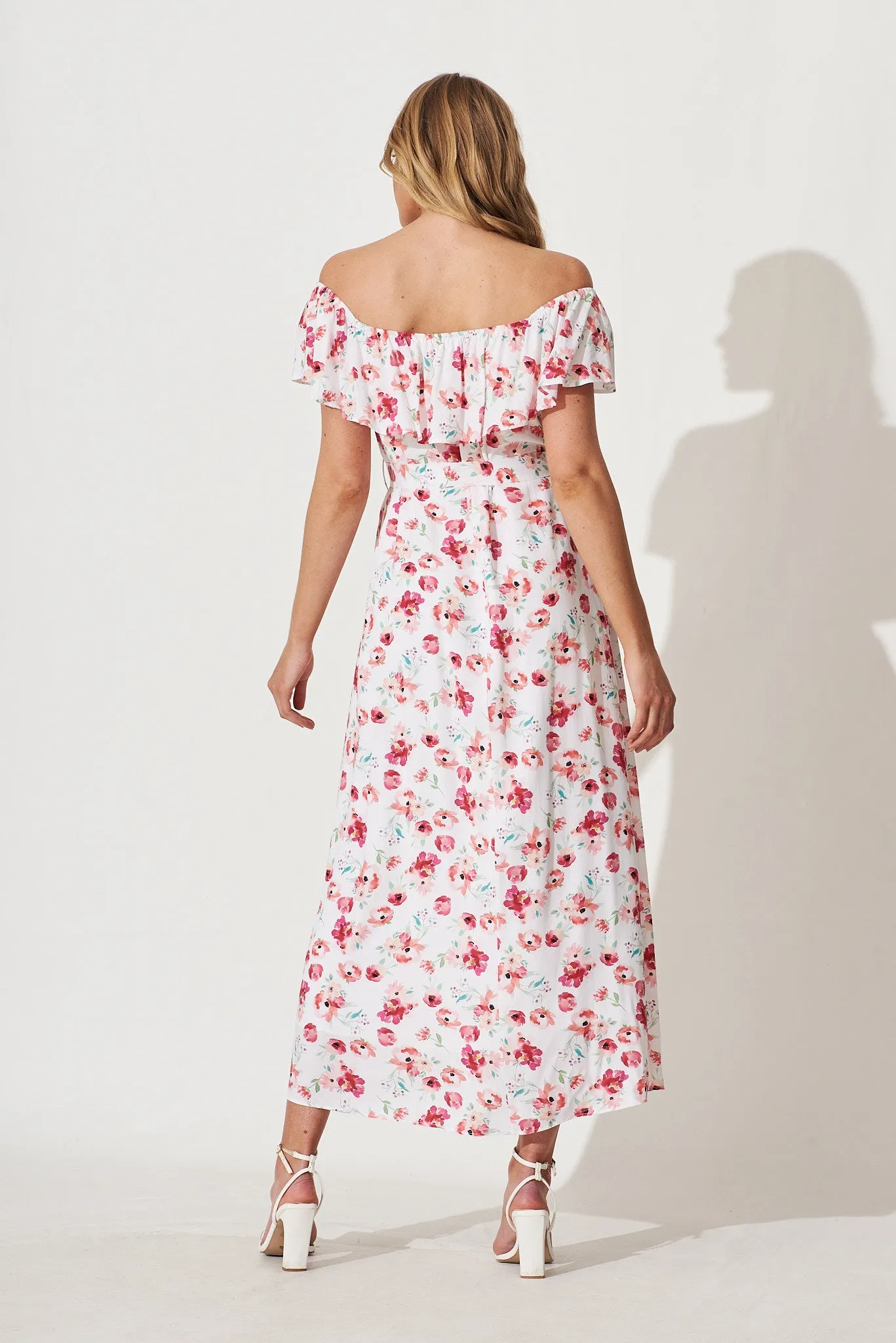 Penelope Maxi Dress In White With Pink Floral sold by St Frock product image thumbnail 5