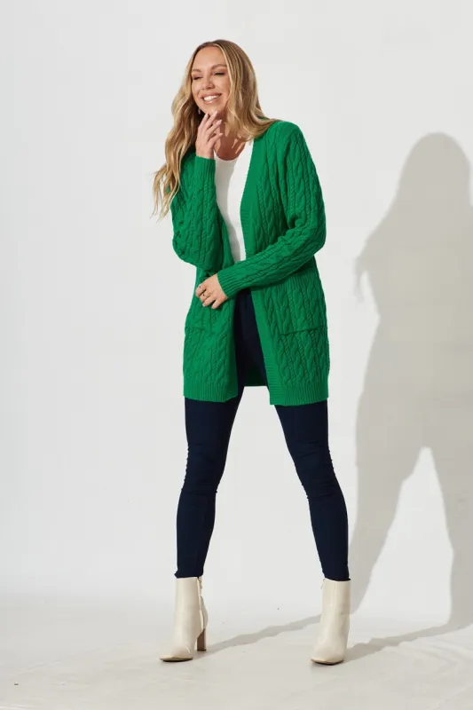 Goldington Knit Cardigan In Green Wool Blend sold by St Frock