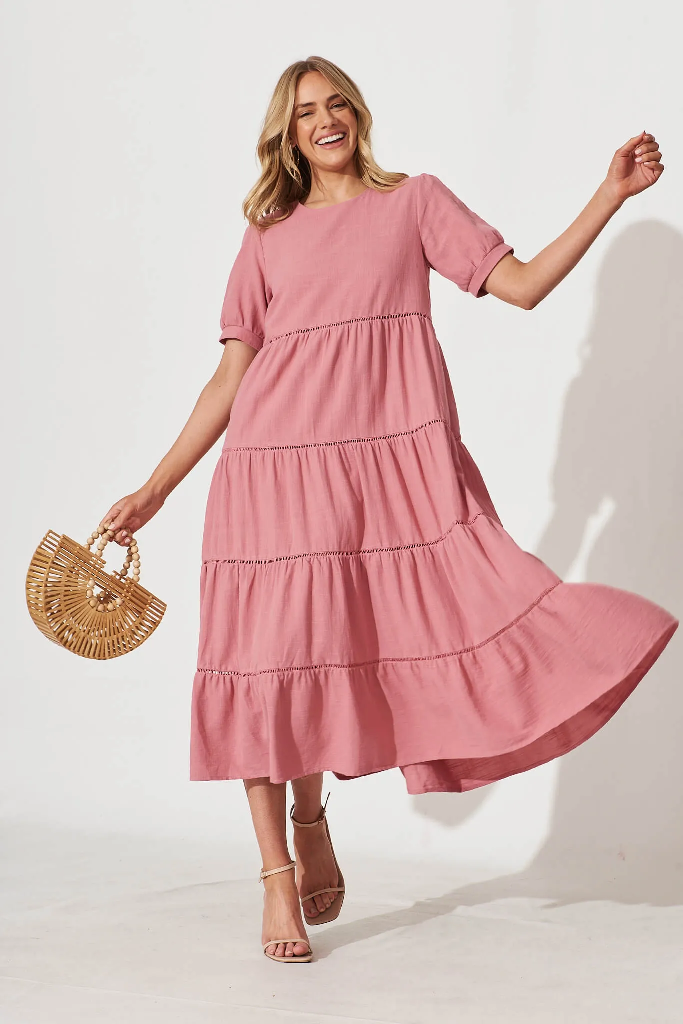 Shonda Midi Dress In Rose Linen Blend sold by St Frock